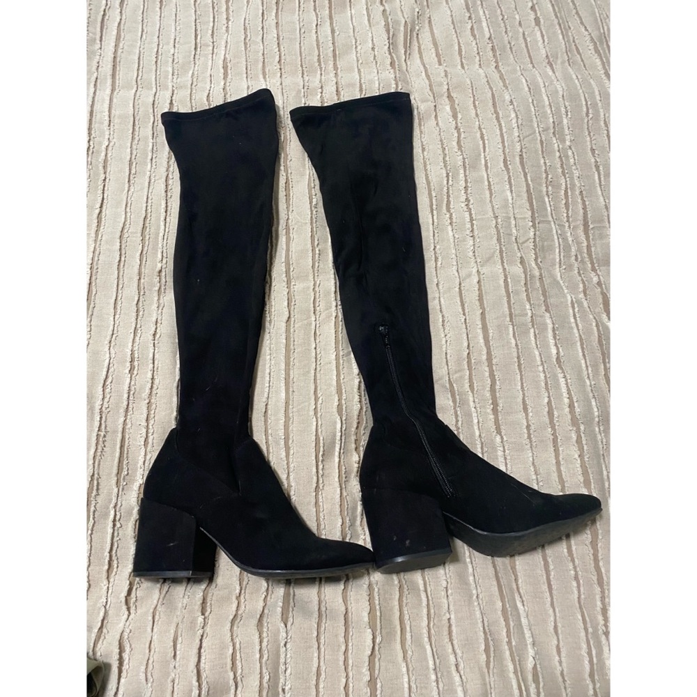 Black Over the Knee faux suede block heeled boot size 8. Used in good condition.